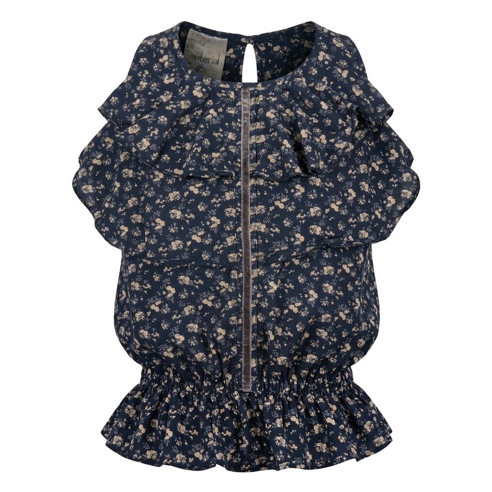 Material Girl Remanika Navy Floral Ruffle Smocked Peplum Blouse Top USA 6